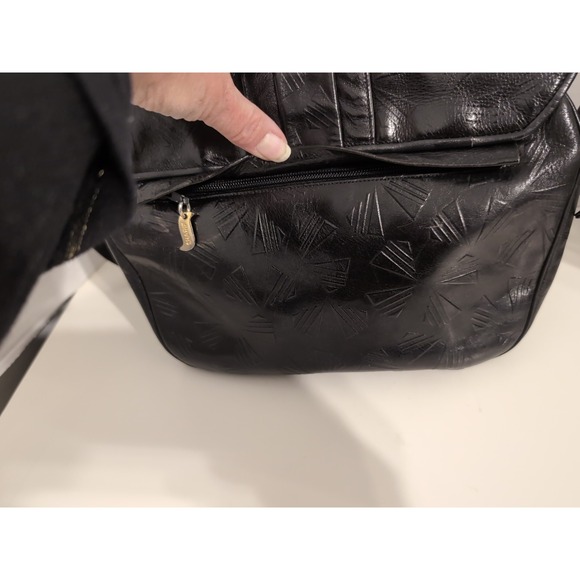 Vintage Sharif Black Reptile Embossed Leather Crossbody‎ Bag - Picture 7 of 16